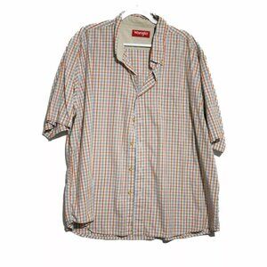 Wrangler Mens Orange Blue Plaid Button Down Shirt Casual Pocket Short Sleeve 3XL